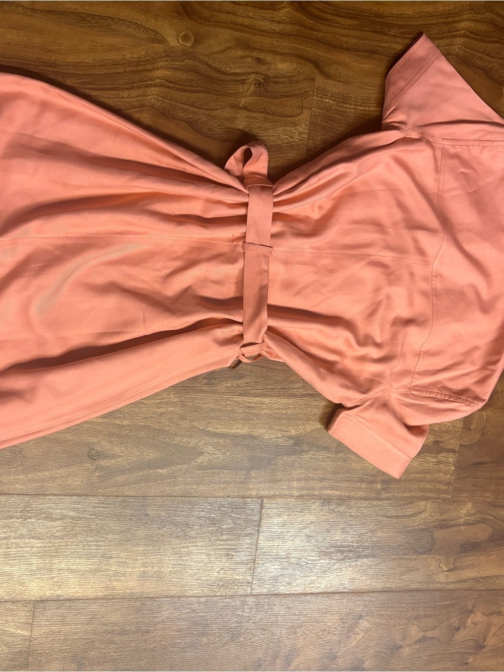 Metropolitan NewYork Coral Pink Button-Front Mini Dress with Self-Tie Belt, Silk - Picture 3 of 7